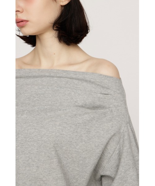 SLY（スライ）の「TUCKED OFFSHOULDER TOPS オフショルダースウェットトップス 春服 トレーナー（スウェット・レディース・ホワイト/ライトイエロー/杢グレー/ブラック・FREE）」の13枚目の写真