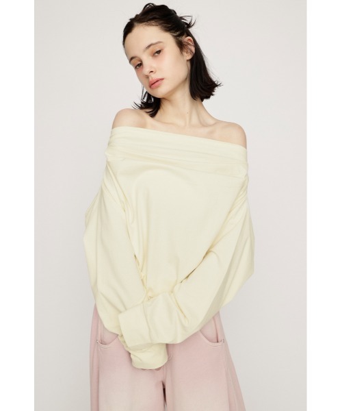 SLY（スライ）の「TUCKED OFFSHOULDER TOPS オフショルダースウェットトップス 春服 トレーナー（スウェット・レディース・ホワイト/ライトイエロー/杢グレー/ブラック・FREE）」の15枚目の写真
