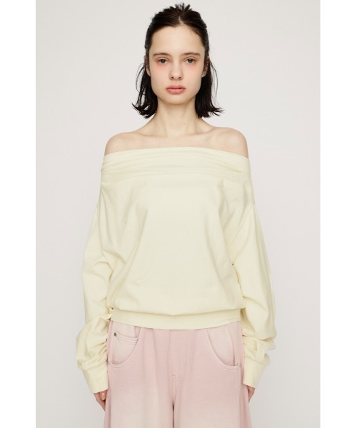 SLY（スライ）の「TUCKED OFFSHOULDER TOPS オフショルダースウェットトップス 春服 トレーナー（スウェット・レディース・ホワイト/ライトイエロー/杢グレー/ブラック・FREE）」の18枚目の写真