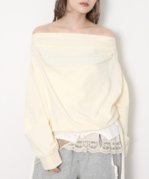 TUCKED OFFSHOULDER TOPS オフショルダースウェットトップス 春服