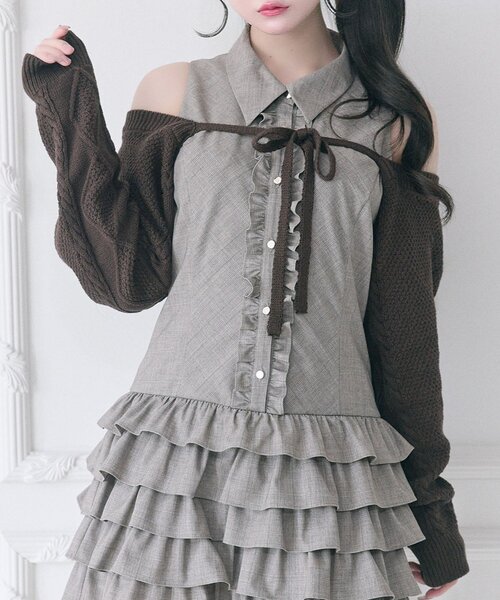 OLIVE des OLIVE（オリーブデオリーブ）の「【Belle Charme】Cable Knit Short Bolero（カーディガン/ボレロ・レディース・ブラック/オフホワイト/ブラウン・FREE）」の14枚目の写真