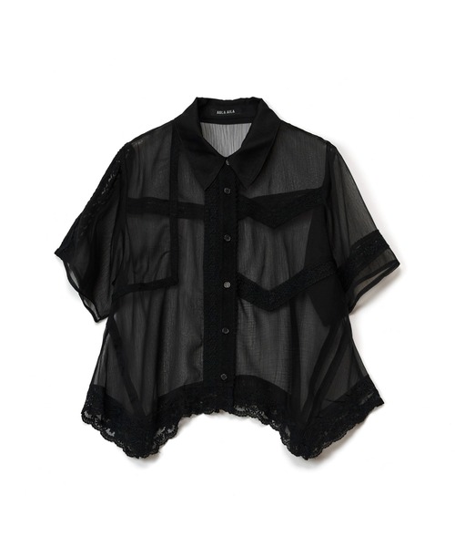 AULA AILA（アウラアイラ）の「チェックレーススイッチングコンパクトシャツ（シャツ/ブラウス・レディース・オレンジ/ライトブルー/ブラック・0）」の2枚目の写真