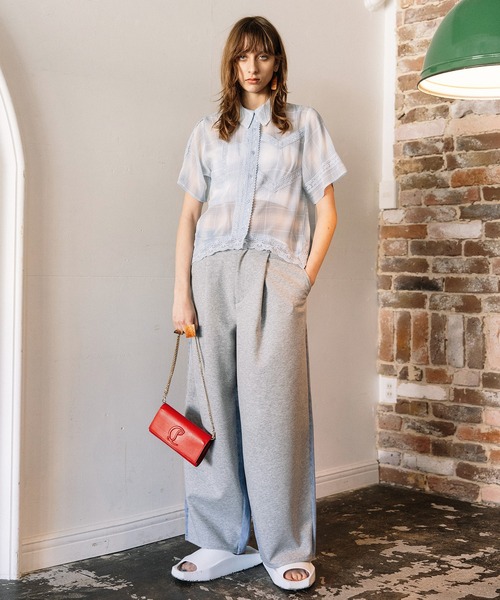 AULA AILA（アウラアイラ）の「チェックレーススイッチングコンパクトシャツ（シャツ/ブラウス・レディース・オレンジ/ライトブルー/ブラック・0）」の11枚目の写真