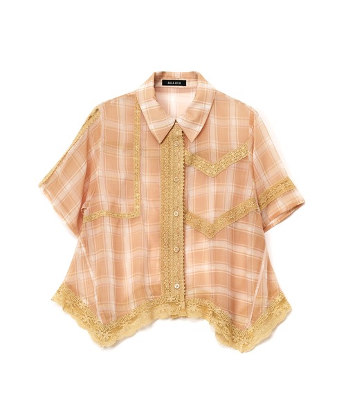 AULA AILA（アウラアイラ）の「チェックレーススイッチングコンパクトシャツ（シャツ/ブラウス・レディース・オレンジ/ライトブルー/ブラック・0）」の21枚目の写真