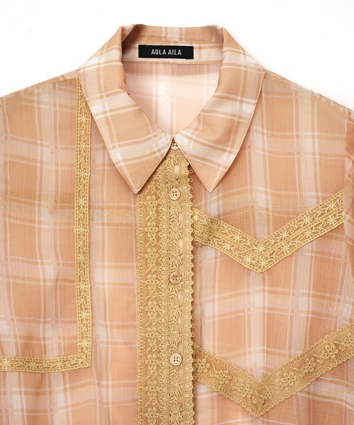 AULA AILA（アウラアイラ）の「チェックレーススイッチングコンパクトシャツ（シャツ/ブラウス・レディース・オレンジ/ライトブルー/ブラック・0）」の16枚目の写真