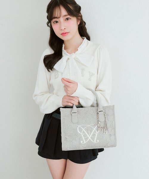 OLIVE des OLIVE（オリーブデオリーブ）の「Aimerianejoieレースミニトート（トートバッグ・レディース・グレー/ブラック/アイボリー・FREE）」の3枚目の写真
