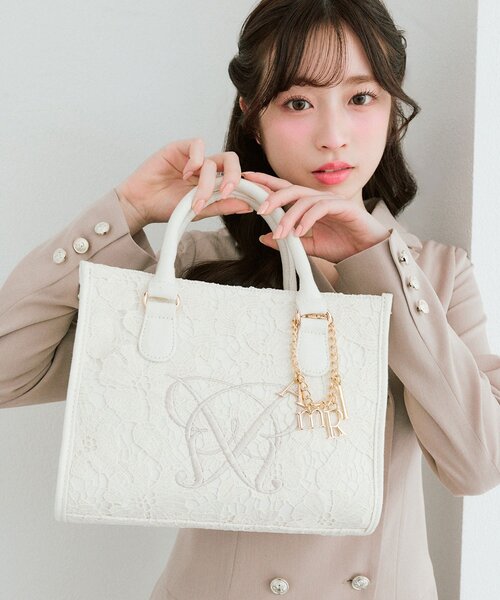 OLIVE des OLIVE（オリーブデオリーブ）の「Aimerianejoieレースミニトート（トートバッグ・レディース・グレー/ブラック/アイボリー・FREE）」の2枚目の写真