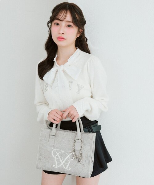 OLIVE des OLIVE（オリーブデオリーブ）の「Aimerianejoieレースミニトート（トートバッグ・レディース・グレー/ブラック/アイボリー・FREE）」の12枚目の写真