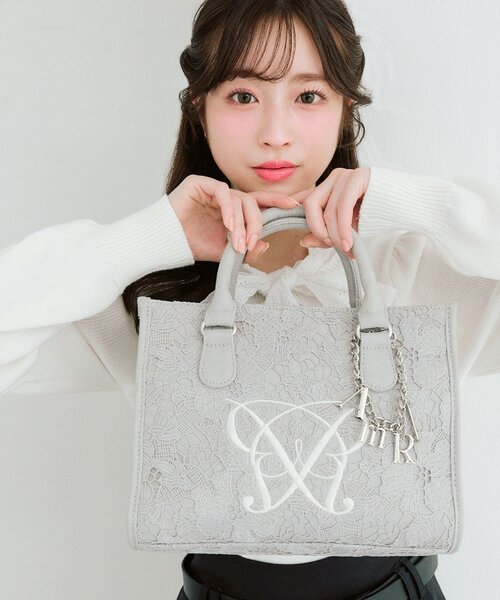 OLIVE des OLIVE（オリーブデオリーブ）の「Aimerianejoieレースミニトート（トートバッグ・レディース・グレー/ブラック/アイボリー・FREE）」の13枚目の写真