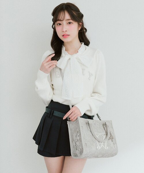 OLIVE des OLIVE（オリーブデオリーブ）の「Aimerianejoieレースミニトート（トートバッグ・レディース・グレー/ブラック/アイボリー・FREE）」の15枚目の写真