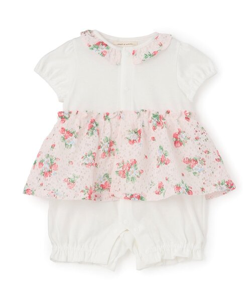 sense of wonder(センスオブワンダー)の「野イチゴレースショートオール【オーガニック】【日本製】(ロンパース・キッズ・ピンク/ホワイト系・70cm/80cm)」の2枚目の写真