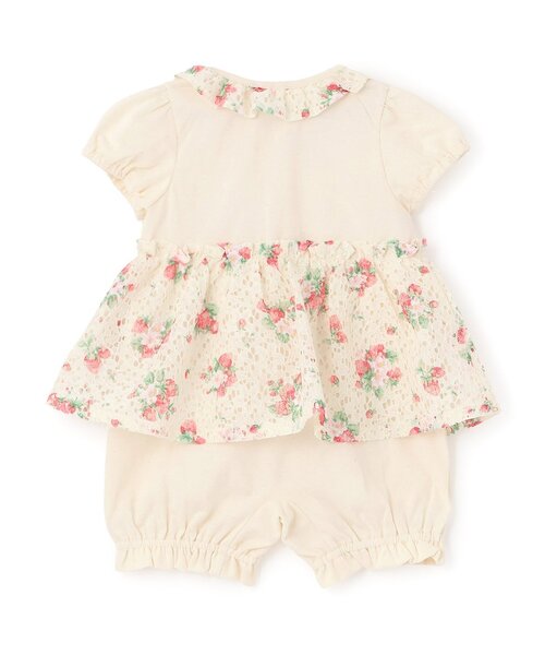 sense of wonder(センスオブワンダー)の「野イチゴレースショートオール【オーガニック】【日本製】(ロンパース・キッズ・ピンク/ホワイト系・70cm/80cm)」の3枚目の写真