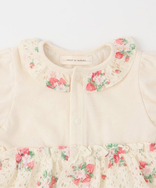 sense of wonder(センスオブワンダー)の「野イチゴレースショートオール【オーガニック】【日本製】(ロンパース・キッズ・ピンク/ホワイト系・70cm/80cm)」の4枚目の写真