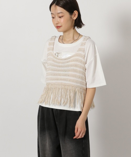 LAKOLE（ラコレ）の「5ゲージフリンジベスト / 651447（ベスト・レディース・ライトブルー/チャコール/ベージュ・FREE）」の3枚目の写真