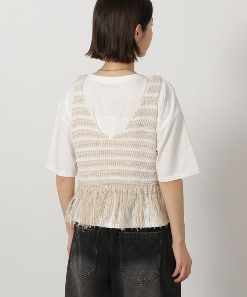 LAKOLE（ラコレ）の「5ゲージフリンジベスト / 651447（ベスト・レディース・ライトブルー/チャコール/ベージュ・FREE）」の15枚目の写真