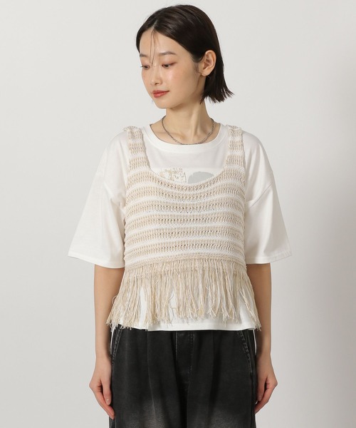 LAKOLE（ラコレ）の「5ゲージフリンジベスト / 651447（ベスト・レディース・ライトブルー/チャコール/ベージュ・FREE）」の17枚目の写真