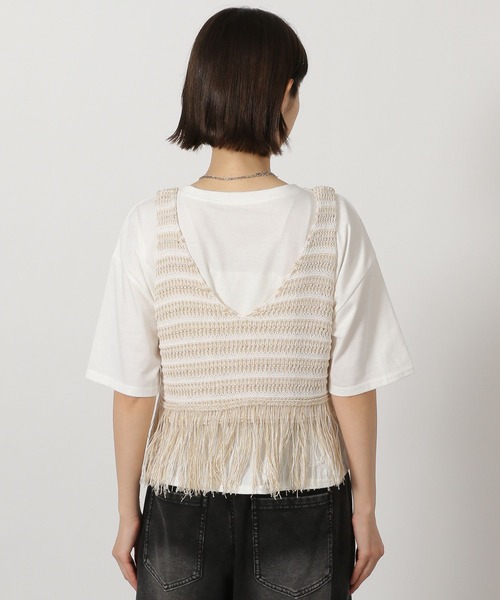 LAKOLE（ラコレ）の「5ゲージフリンジベスト / 651447（ベスト・レディース・ライトブルー/チャコール/ベージュ・FREE）」の7枚目の写真