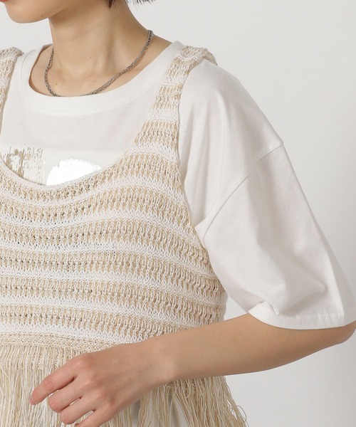 LAKOLE（ラコレ）の「5ゲージフリンジベスト / 651447（ベスト・レディース・ライトブルー/チャコール/ベージュ・FREE）」の9枚目の写真