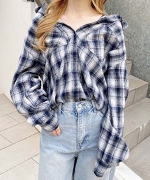 2Wayオフショルチェック柄シャツ