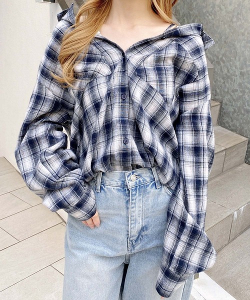INGNI(イング)の「2Wayオフショルチェック柄シャツ(シャツ/ブラウス・レディース・ブラウン系その他2/ブラック系/ブルー系8・M)」の18枚目の写真