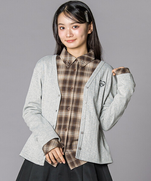 ZIDDY（ジディ）の「チェックシャツ×リブカーディガンセット(130~160cm)（その他トップス・キッズ・ブラック系その他/ブラウン系その他・150cm/130cm/140cm/FREE）」の2枚目の写真