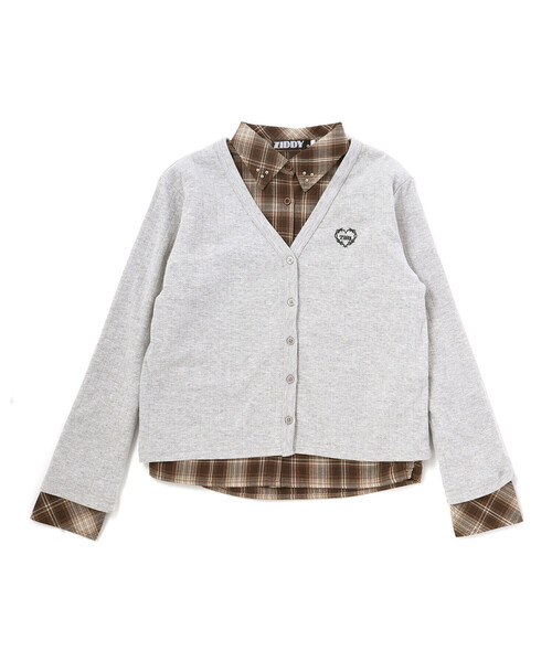 ZIDDY(ジディ)の「チェックシャツ×リブカーディガンセット(130~160cm)(その他トップス・キッズ・ブラック系その他/ブラウン系その他・150cm/130cm/140cm/FREE)」の2枚目の写真