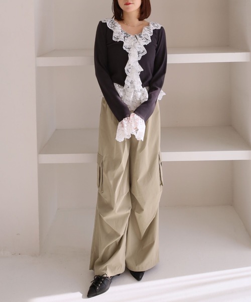 archives(アルシーヴ)の「ドッキングレースフリルカットTOPS(Tシャツ/カットソー・レディース・ブルー/チャコールグレー/グレー/アイボリー・MEDIUM)」の16枚目の写真