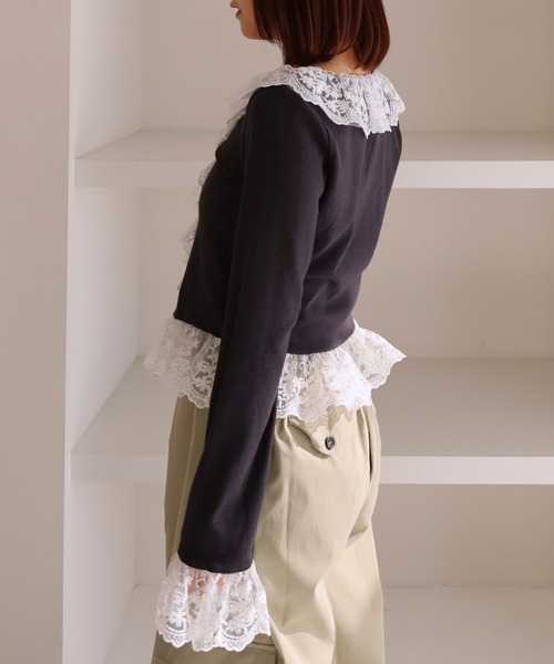 archives(アルシーヴ)の「ドッキングレースフリルカットTOPS(Tシャツ/カットソー・レディース・ブルー/チャコールグレー/グレー/アイボリー・MEDIUM)」の14枚目の写真