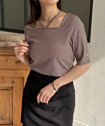 Thevon | チャーム付きホルターネック5分袖プルオーバー(Tシャツ/カットソー)