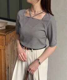 Thevon | チャーム付きホルターネック5分袖プルオーバー(Tシャツ/カットソー)