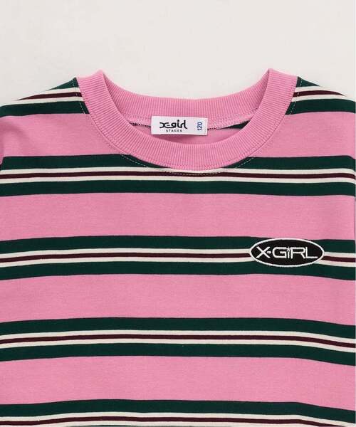 X-girl Stages(エックスガールステージス)の「マルチボーダー長袖Tシャツ(Tシャツ/カットソー・キッズ・ピンク/ライトブルー・120cm/130cm/140cm)」の4枚目の写真