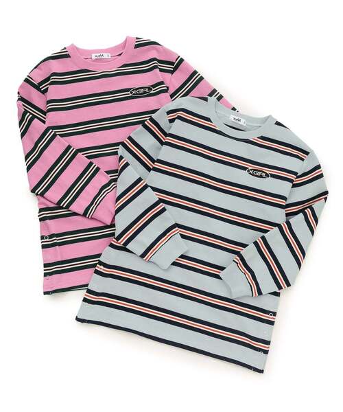 X-girl Stages(エックスガールステージス)の「マルチボーダー長袖Tシャツ(Tシャツ/カットソー・キッズ・ピンク/ライトブルー・120cm/130cm/140cm)」の10枚目の写真