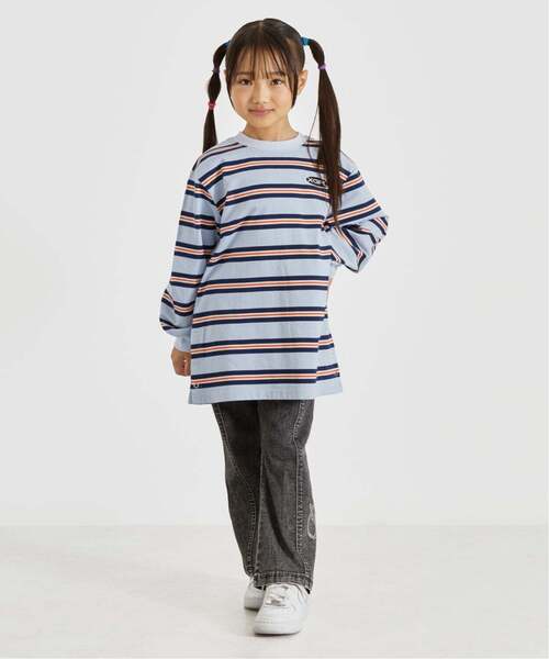 X-girl Stages(エックスガールステージス)の「マルチボーダー長袖Tシャツ(Tシャツ/カットソー・キッズ・ピンク/ライトブルー・120cm/130cm/140cm)」の13枚目の写真