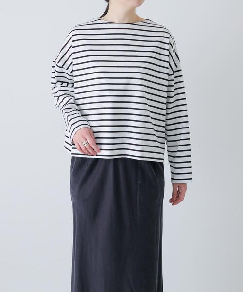 かぐれ（カグレ）の「クロップドボーダーカットソー（Tシャツ/カットソー・レディース・ブラック/ブルー・FREE）」の2枚目の写真