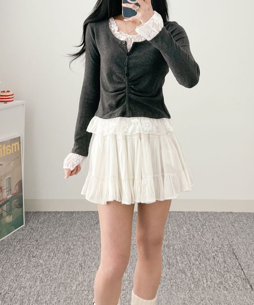 VIVID LADY（ビビッドレディー）の「レースドッキング トップスプルオーバー（Tシャツ/カットソー・レディース・ブラック/チャコールグレー・FREE）」の7枚目の写真