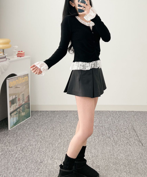 VIVID LADY（ビビッドレディー）の「レースドッキング トップスプルオーバー（Tシャツ/カットソー・レディース・ブラック/チャコールグレー・FREE）」の9枚目の写真