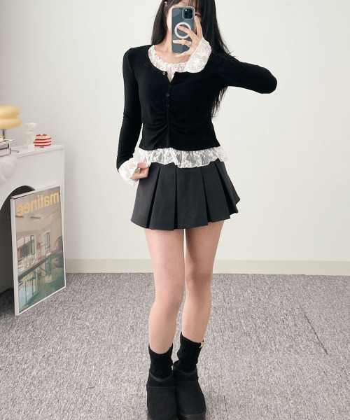 VIVID LADY（ビビッドレディー）の「レースドッキング トップスプルオーバー（Tシャツ/カットソー・レディース・ブラック/チャコールグレー・FREE）」の10枚目の写真