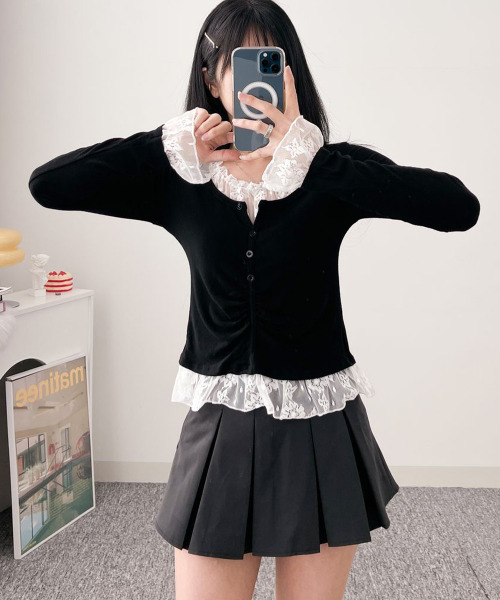 VIVID LADY（ビビッドレディー）の「レースドッキング トップスプルオーバー（Tシャツ/カットソー・レディース・ブラック/チャコールグレー・FREE）」の12枚目の写真