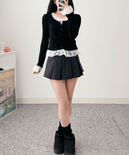 VIVID LADY（ビビッドレディー）の「レースドッキング トップスプルオーバー（Tシャツ/カットソー・レディース・ブラック/チャコールグレー・FREE）」の13枚目の写真