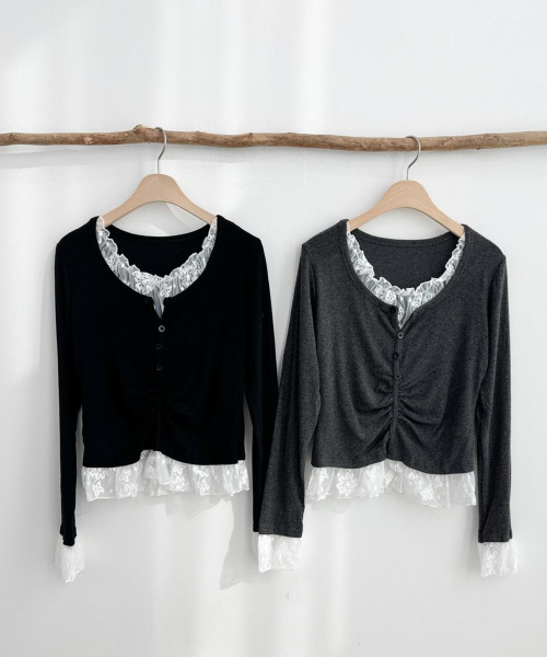 VIVID LADY（ビビッドレディー）の「レースドッキング トップスプルオーバー（Tシャツ/カットソー・レディース・ブラック/チャコールグレー・FREE）」の15枚目の写真