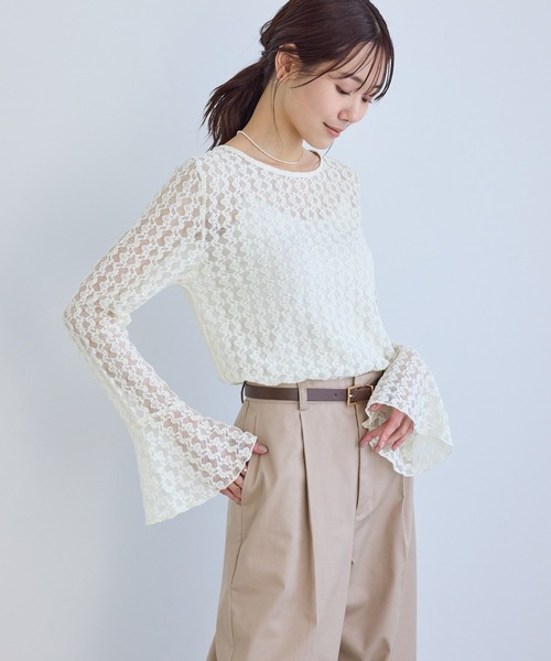 ROPE' PICNIC（ロペピクニック）の「ベルスリーブレースカットトップス（Tシャツ/カットソー・レディース・ブラック/キナリ・FREE）」の17枚目の写真