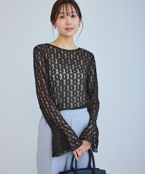 ROPE' PICNIC（ロペピクニック）の「ベルスリーブレースカットトップス（Tシャツ/カットソー・レディース・ブラック/キナリ・FREE）」の6枚目の写真