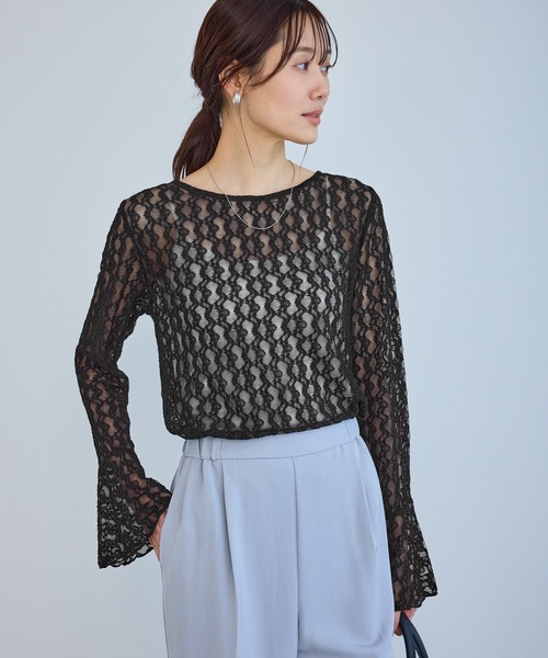 ROPE' PICNIC（ロペピクニック）の「ベルスリーブレースカットトップス（Tシャツ/カットソー・レディース・ブラック/キナリ・FREE）」の7枚目の写真