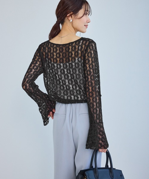 ROPE' PICNIC（ロペピクニック）の「ベルスリーブレースカットトップス（Tシャツ/カットソー・レディース・ブラック/キナリ・FREE）」の9枚目の写真