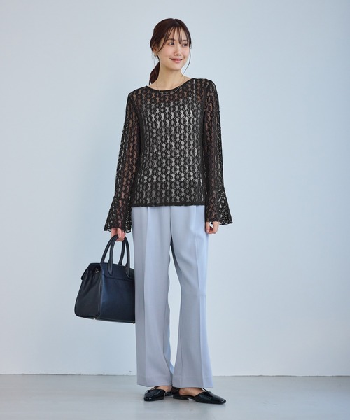 ROPE' PICNIC（ロペピクニック）の「ベルスリーブレースカットトップス（Tシャツ/カットソー・レディース・ブラック/キナリ・FREE）」の10枚目の写真