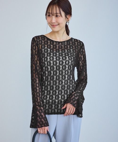 ROPE' PICNIC（ロペピクニック）の「ベルスリーブレースカットトップス（Tシャツ/カットソー・レディース・ブラック/キナリ・FREE）」の12枚目の写真