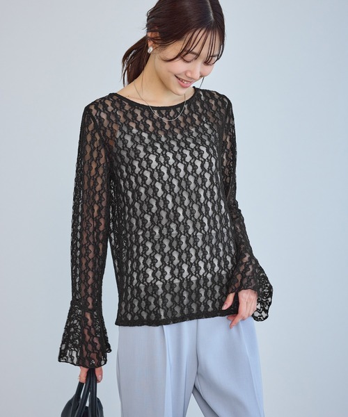 ROPE' PICNIC（ロペピクニック）の「ベルスリーブレースカットトップス（Tシャツ/カットソー・レディース・ブラック/キナリ・FREE）」の13枚目の写真