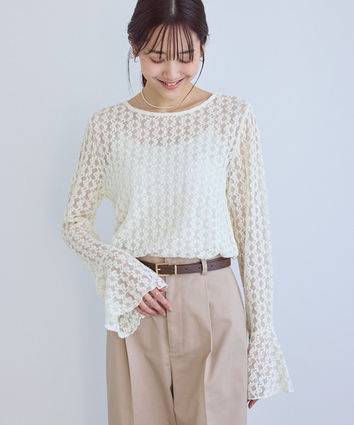 ROPE' PICNIC（ロペピクニック）の「ベルスリーブレースカットトップス（Tシャツ/カットソー・レディース・ブラック/キナリ・FREE）」の16枚目の写真