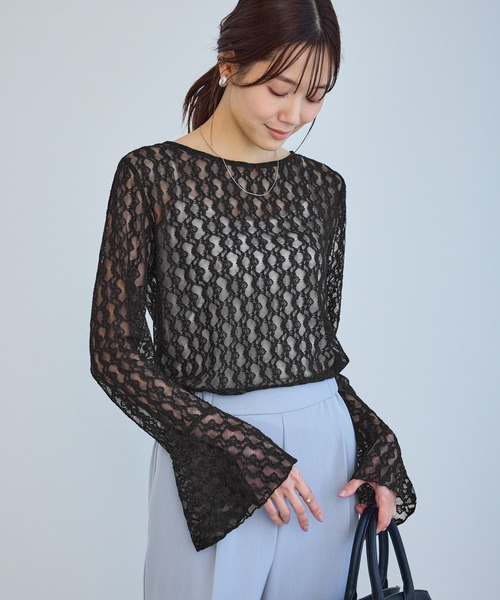 ROPE' PICNIC（ロペピクニック）の「ベルスリーブレースカットトップス（Tシャツ/カットソー・レディース・ブラック/キナリ・FREE）」の8枚目の写真