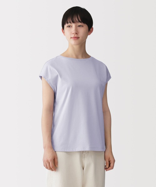 無印良品（ムジルシリョウヒン）の「婦人 天竺編みフレンチスリーブＴシャツ（Tシャツ/カットソー・レディース・ライトピンク/スモーキーグリーン系/チャコールグレー/ブラック/ライトパープル/ダークネイビー/ライトグレー/ホワイト・S/XL/L/M）」の7枚目の写真